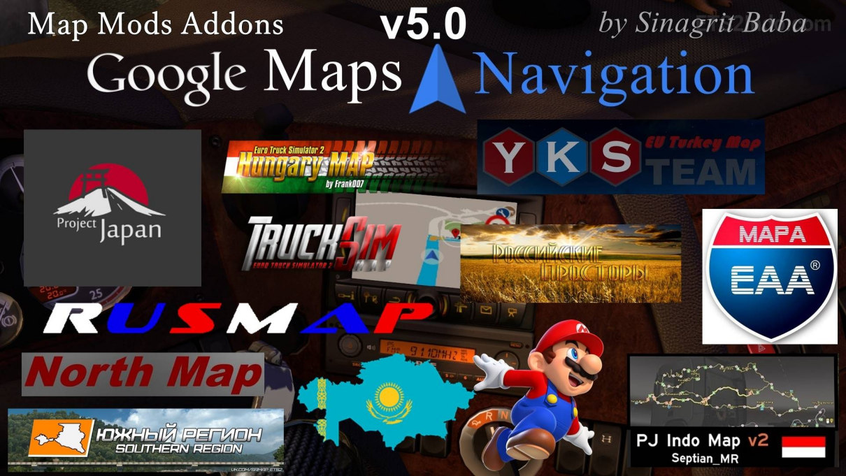 ETS 2 - Google Maps Navigation Normal & Night Map Mods Addons v5.0