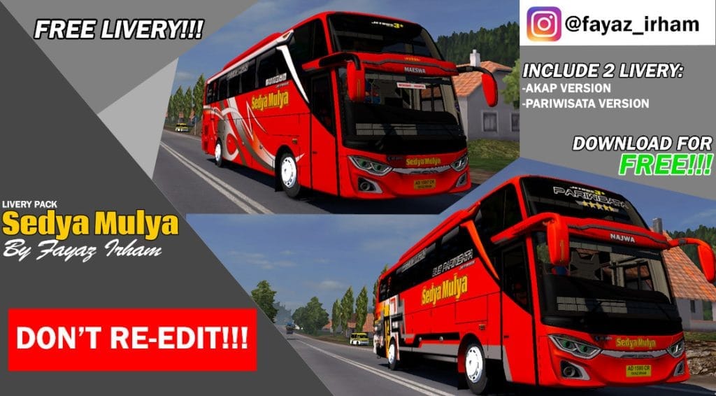 Livery Pack Sedya Mulya for Jetbus 3+ SHD HINO RK8 Adudu Cvt Diny V1 by Fayaz