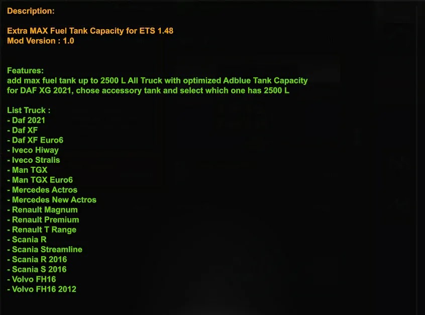 Extra MAX Fuel Tank Capacity Pack ETS 1.48 Extra MAX Fuel Tank Capacity Pack ETS 1.48